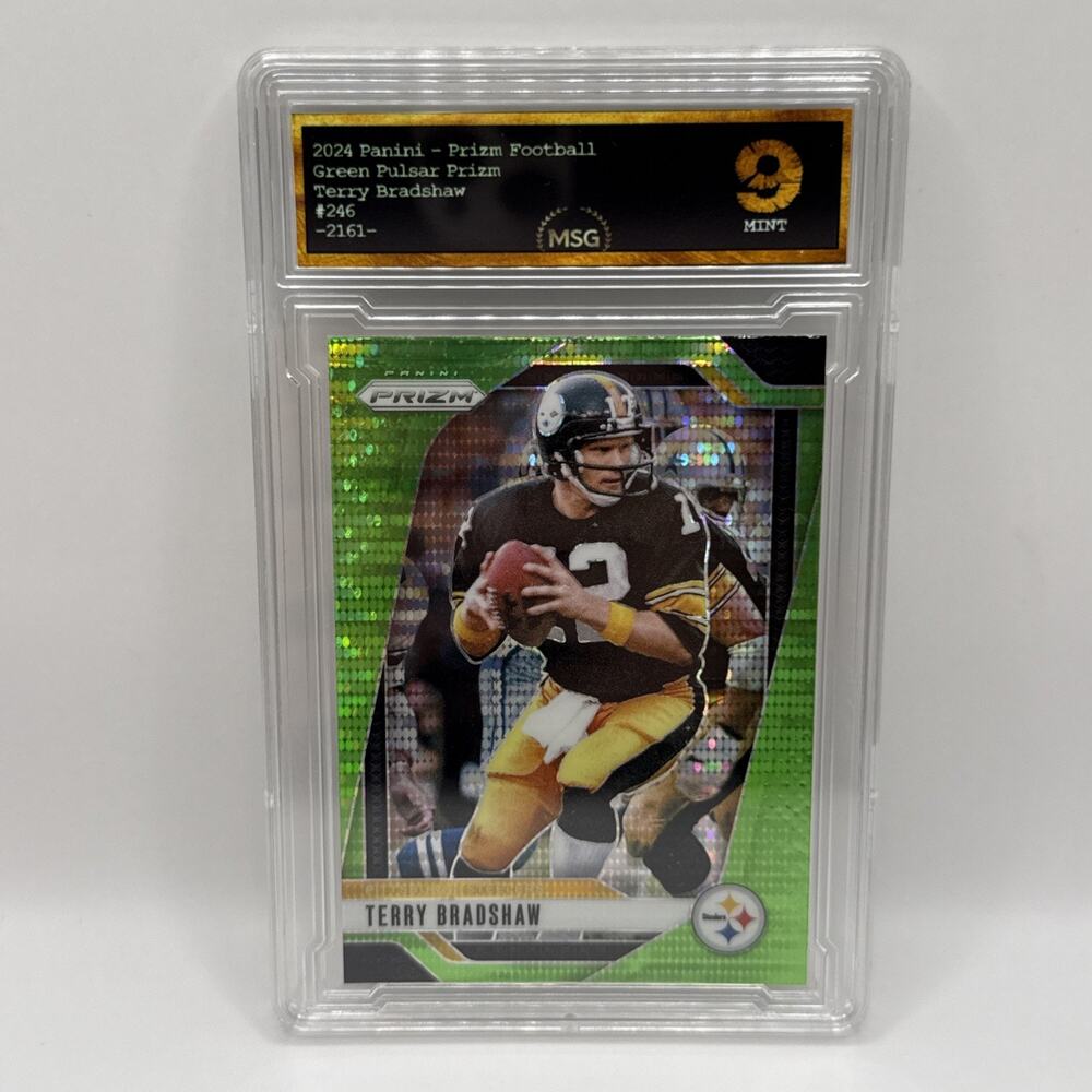 2024 Panini Prizm - Terry Bradshaw #246 Neon Green Pulsar Prizm Graded 9 Mint NF